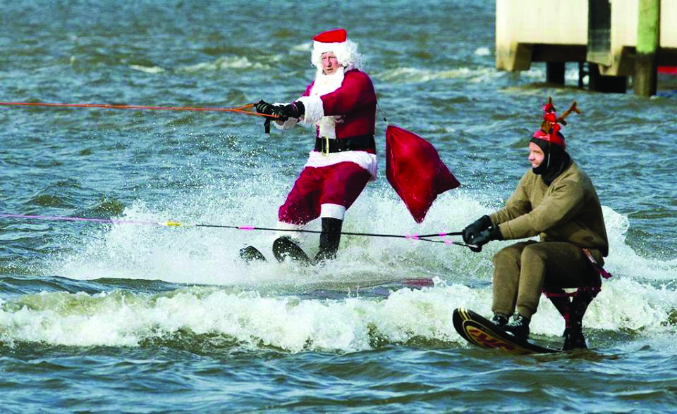 Waterskiing Santa off Alexandria, VA. Photo by Nick Eckert