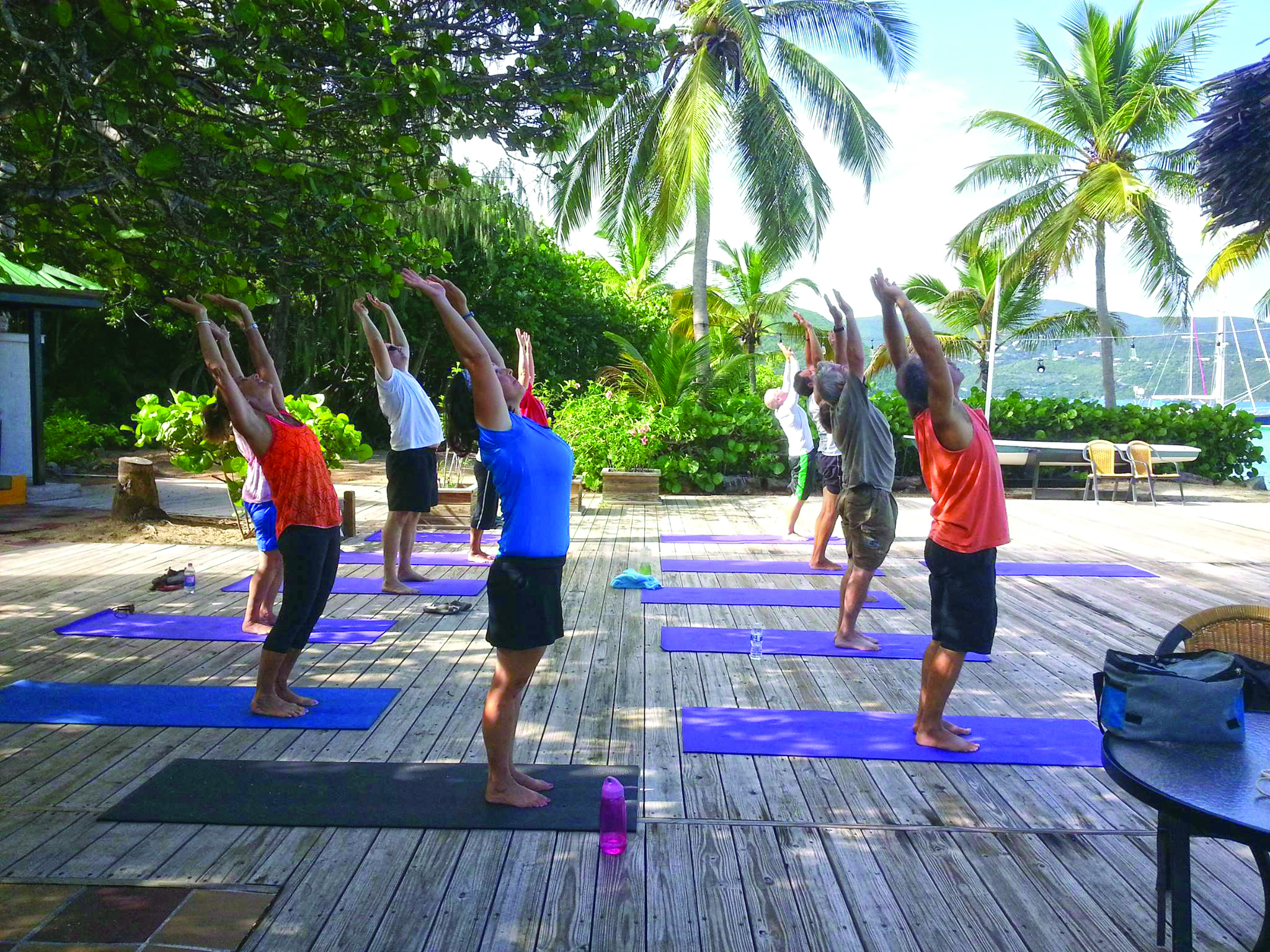 Sailors enjoying yoga in the BVI.