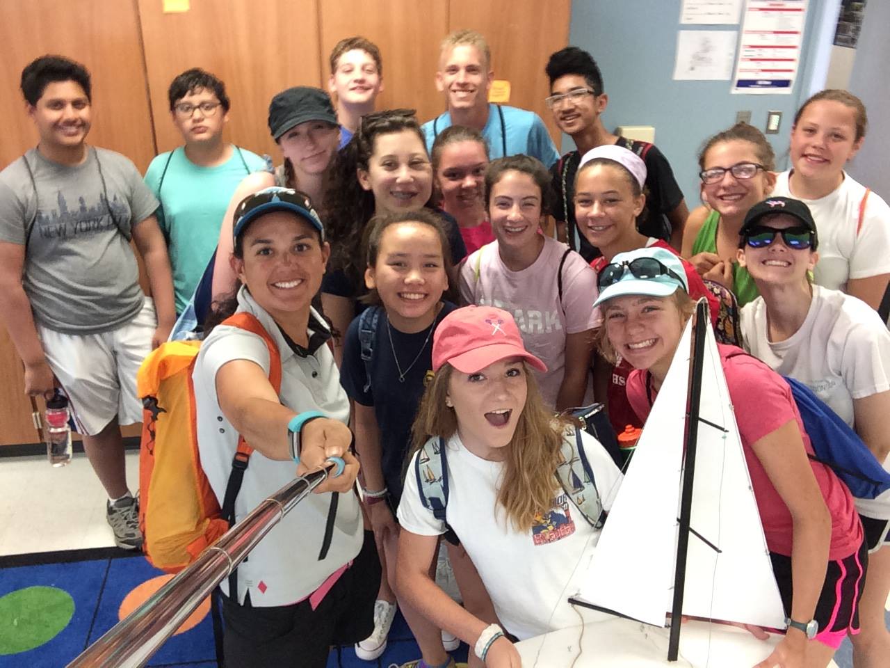 McKenna (with selfie stick) and students at the National Sailing Hall of Fame in June. (facebook.com/nshof)