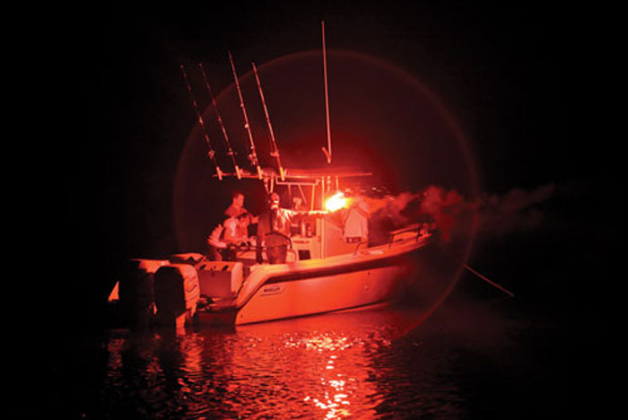 Flare testing at night. Photo courtesy of BoatUS Foundation