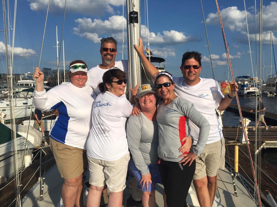 Race to Baltimore with new Five O'Clock crew shirts: Julianne, Dave, Linda, Elaine, Suzy, and Mike.