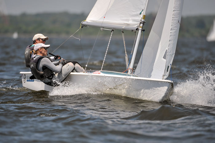 2018 Women's Snipe World Champions Carol Cronin and Kim Couranz shown here racing out of Severn Sailing Association in Annapolis. Photo by Dan Phelps