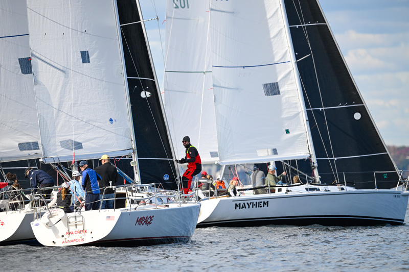 The J/105 Fleet 3 on the Chesapeake's inaugural Inviational Regatta was held concurrently with the Eastport YC Fall Brawl one-design regatta. Phot by Ted Morgan J/105 sailboats racing