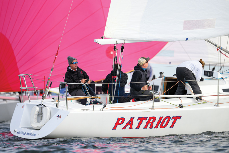 Ray Wulff on the J/05 Patriot was the top local finisher. Photo by Ted Morgan J/105 sailboat, Patriot racing in the 2025 Annapolis J/105 Invitational