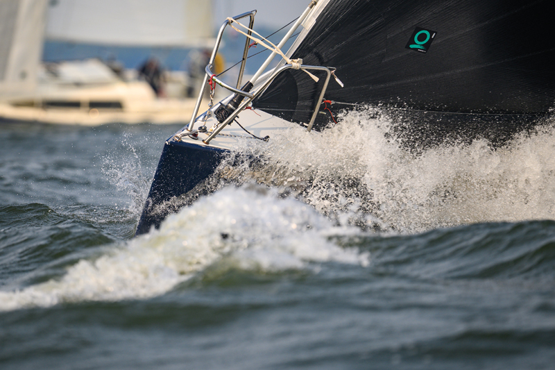 sailboat bow cutting through water