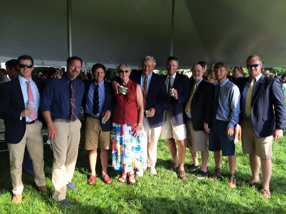 The Mystery crew collecting their first-place trophy at the Harleigh mansion after the Oxford Regatta 2017. Photo by George Hazzard