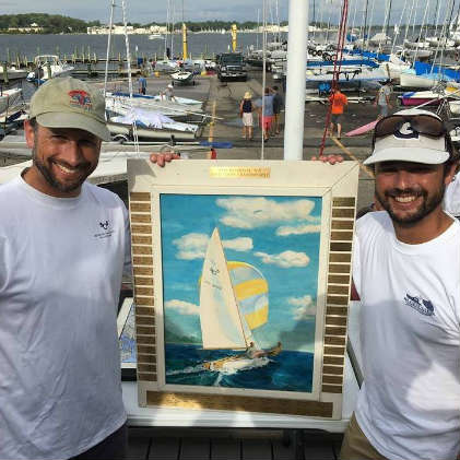 Jesse Falsone, regatta chair, shown here (left) after winning the 2016 505 East Coast Championships.