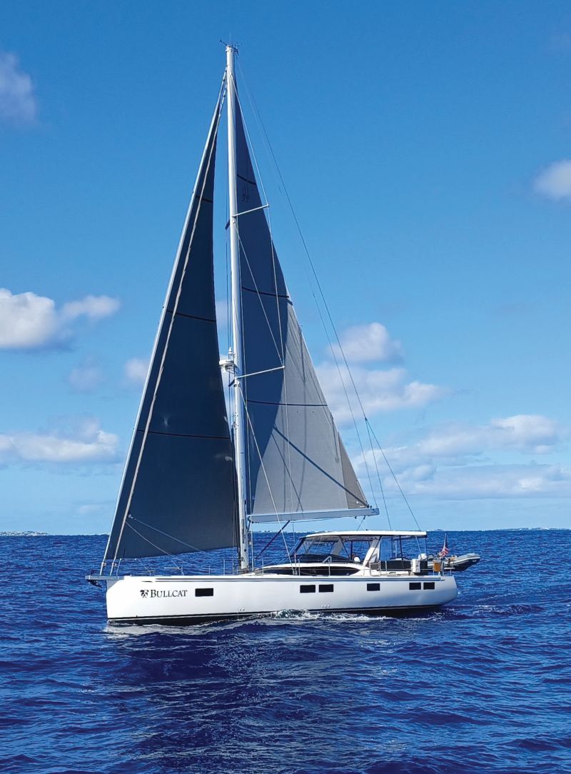 Hylas sailboat under full sail