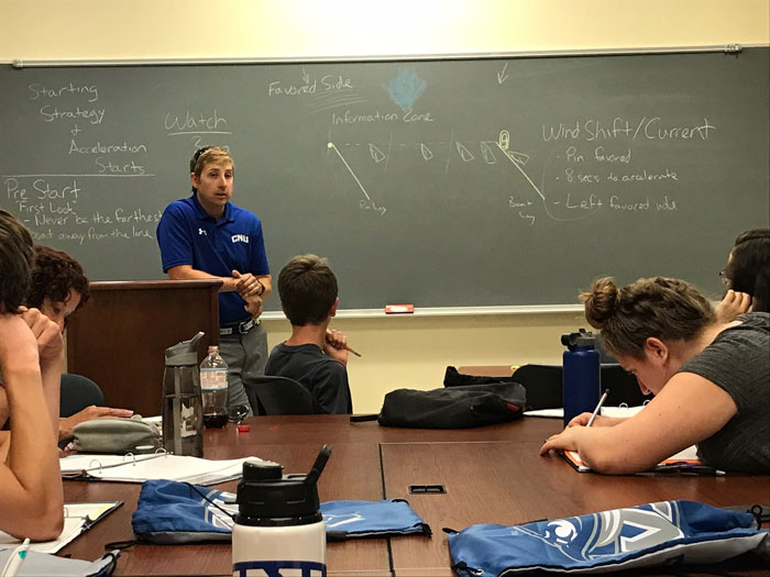 In addition to their time on the water, participants in Fathom Sailing Leadership Institute receive classroom instruction, leadership lessons, and exposure to leading sail industry professionals. Photo courtesy of Fathom Fathom Sailing Leadership Institute classroom