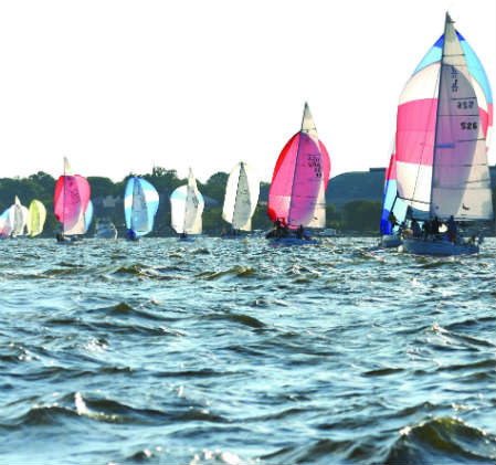 Racing sailboats.