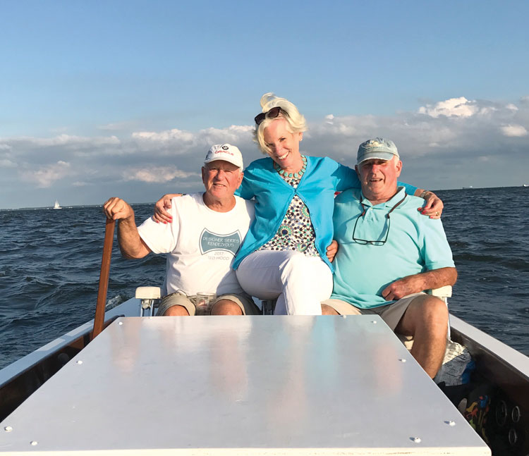 The author (left), his wife Frances, and Gene Miller aboard the Gucci Boat