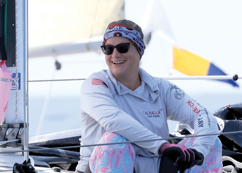 Pantoja, seen here during the 2025 HHSA Women's Regatta, brought three boats of women to the regatta. Amy Pantoja sailing in the HHSA Women's Regatta 2025