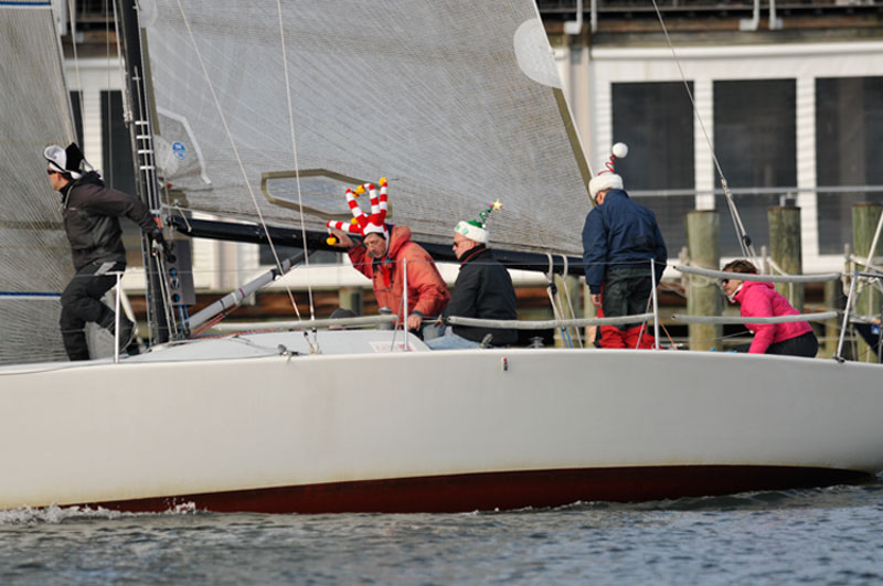 Fun holiday headwear at the Annapolis Yacht Club Hangover Bowl 2014. Photo by Al Schreitmueller