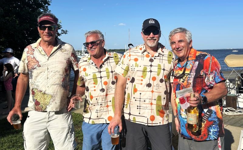 Sailors wearing "Stepping Out" shirts at the EWE Spirit Cup post-race party