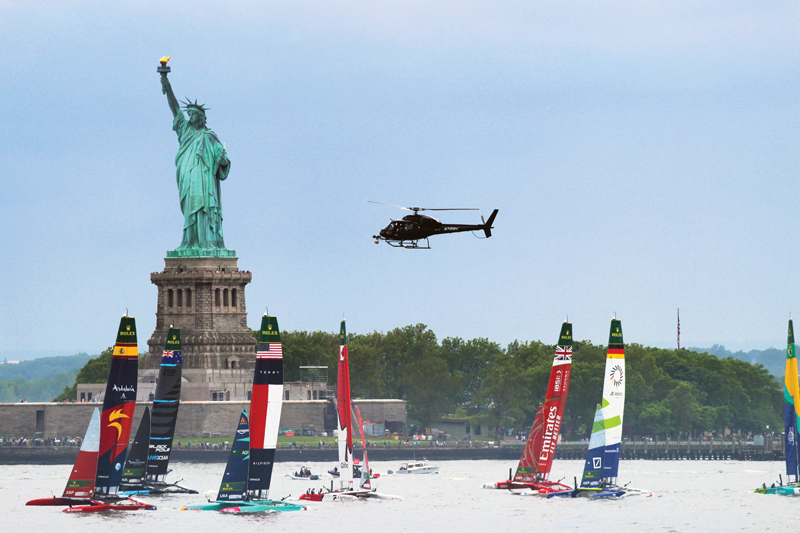 SailGP boats racing in New York Harbor SailGP boats racing in New York Harbor