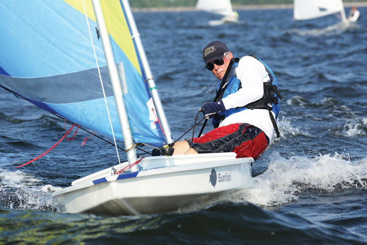 Gary Jobson racing Sunfish in Annapolis. Photo by Larry Martin