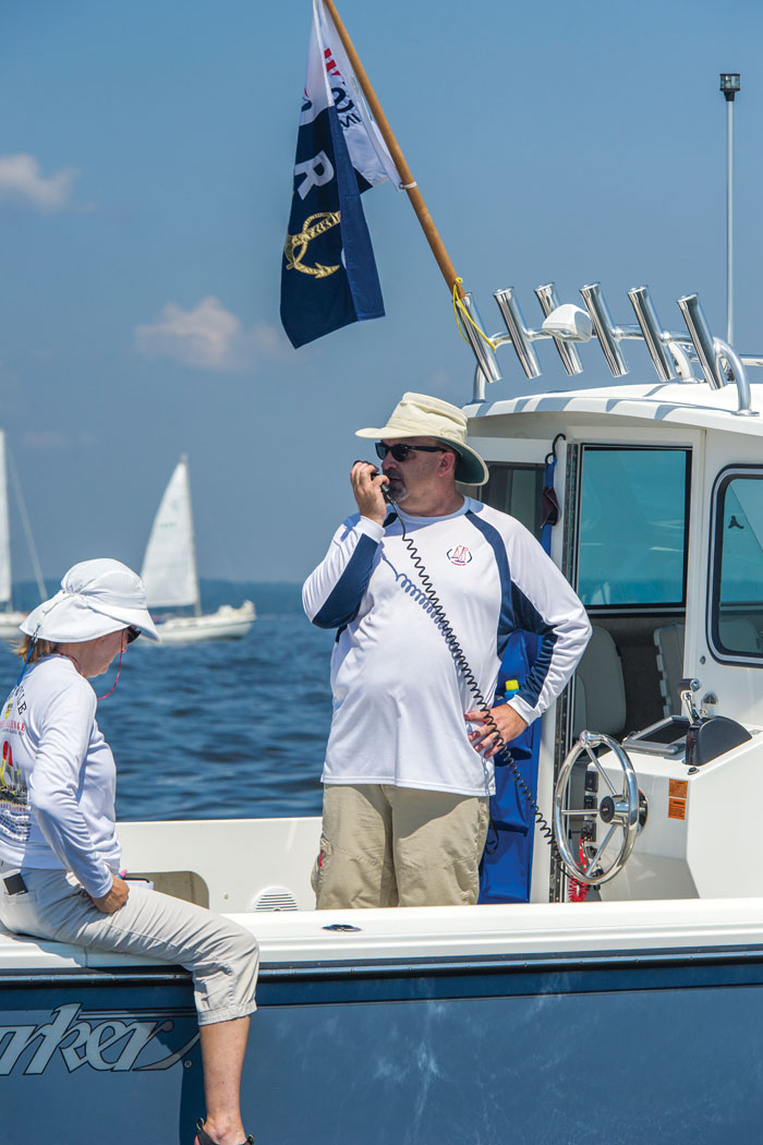 Keith Jacobs and his wife Susan on the RC boat during the 2016 Boatyard Bar &amp;amp; Grill Regatta to Benefit CRAB. Photo by Al Schreitmueller