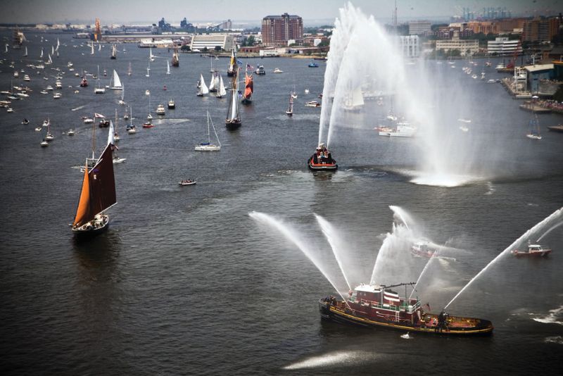fireboats at a celebratory on-water event fireboats at a celebratory on-water event