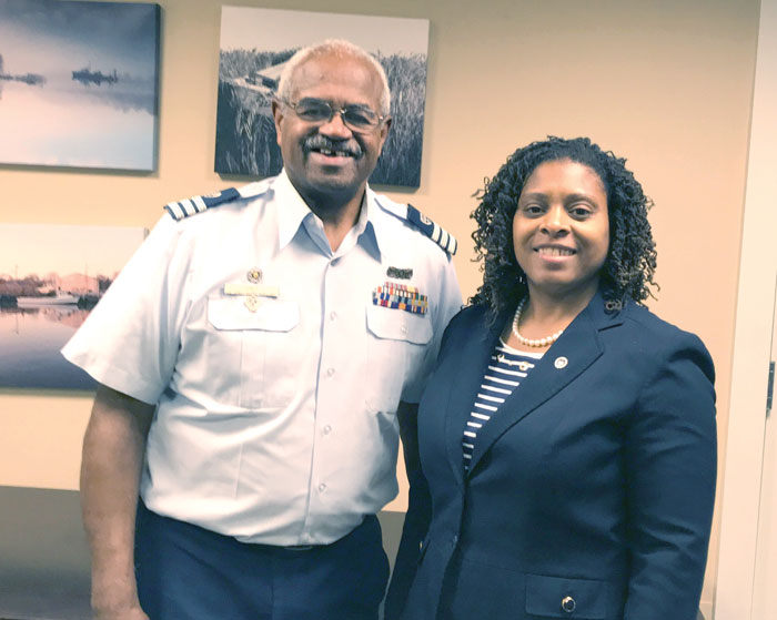 Leslie Nicholas with Thornell Jones of the U.S. Coast Guard Auxiliary.