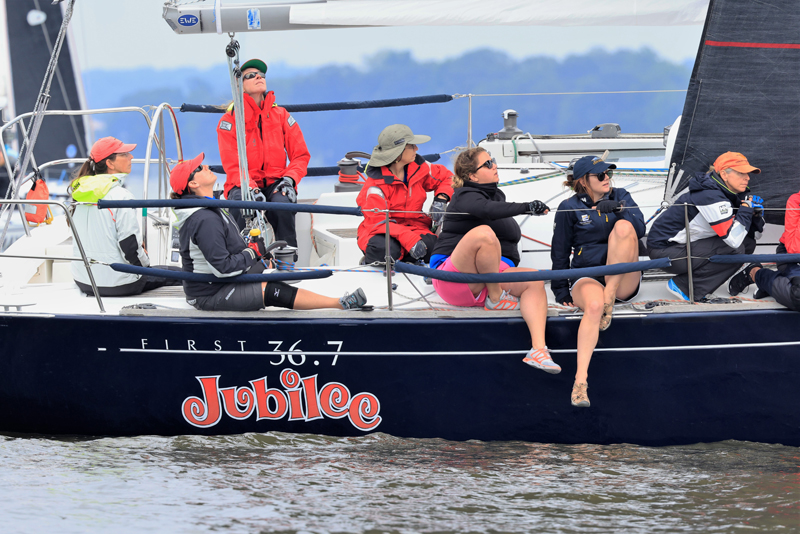 Manders sailing in a women's regatta