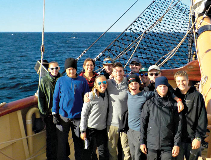 The author and fellow teen crew members aboard the Oliver Hazard Perry.