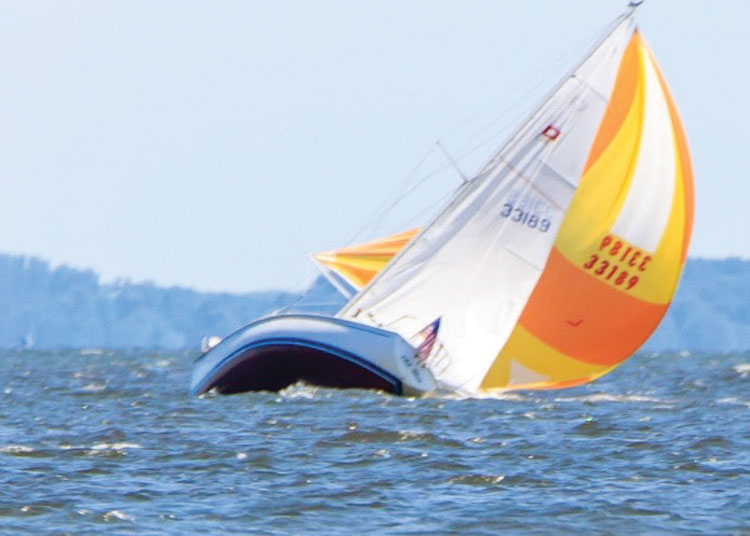 Old Blue, a Pearson 30, broaching, skippered by John Zseleczky. Photo by James Little