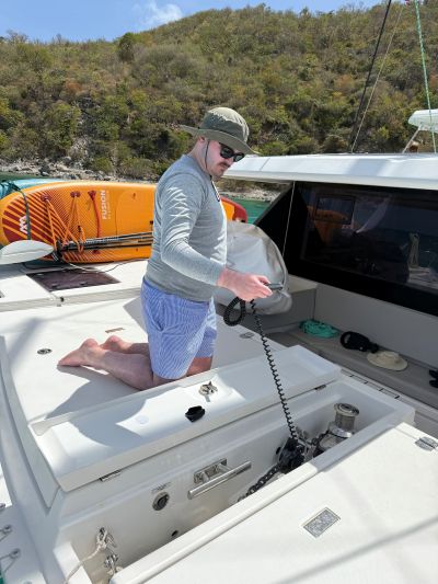 operating windlass remote charter catamaran