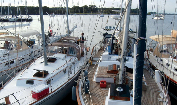 rafted sailboats