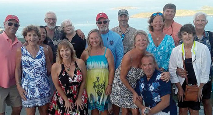 Salty dawgs celebrate Thanksgiving together at Hog Heaven overlooking North Sound, Virgin Gorda, BVI.