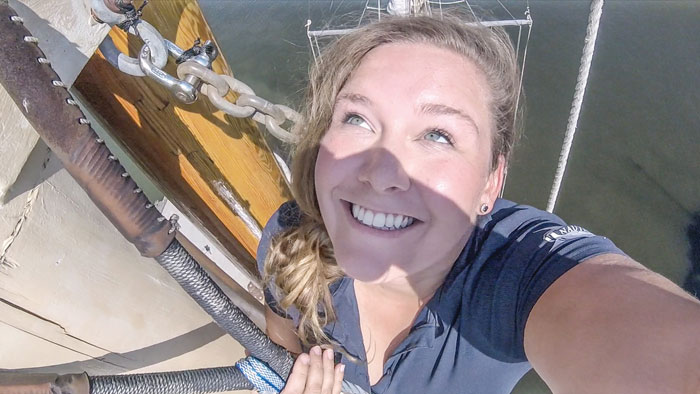 Sarah Ryan Hudson up the mast on the Schooner Virginia