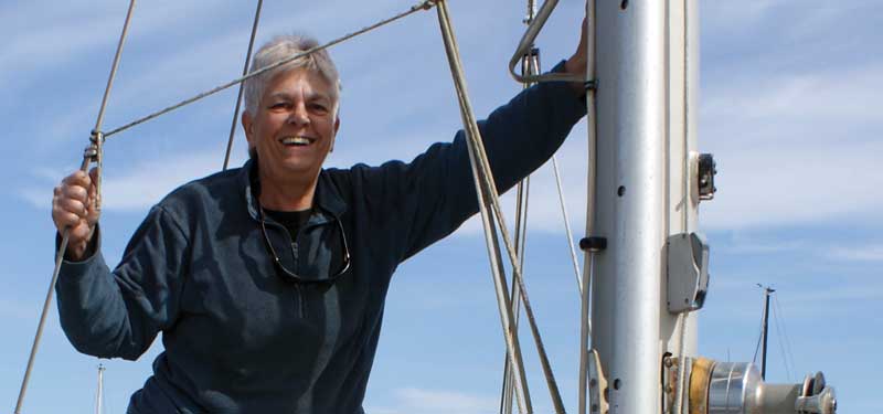 Pricilla Travis at the mast.