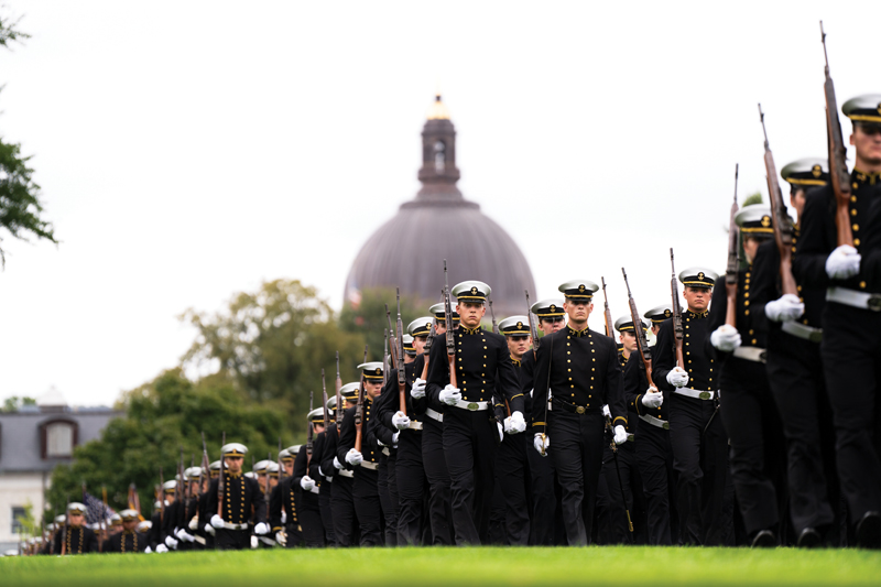 Annapolis midshipmen marching. Photo by Christopher Robertson, courtesy of USNA Annapolis midshipmen marching