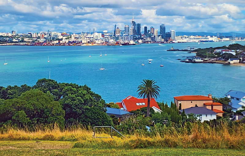 New Zealand city skyline with blue water in foreground New Zealand city skyline with blue water in foreground
