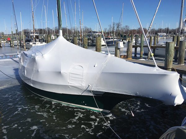 boat wrapped at marina