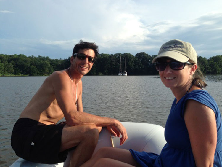 The author and her boyfriend Jordan Snyder venture out on their dinghy. Photo by Dave Sire.