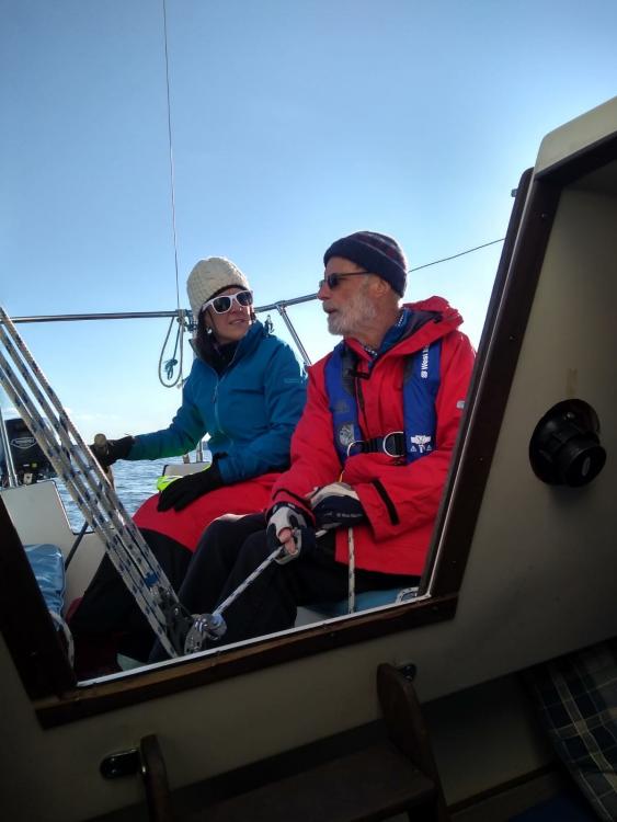 Jayne sailing with her father