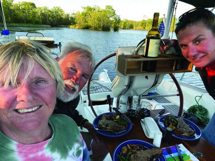 relaxing sailors at anchor