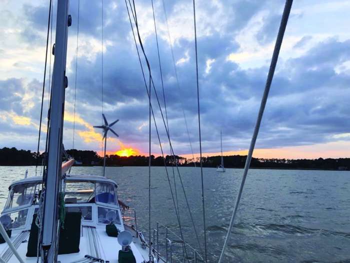 anchored sailboat