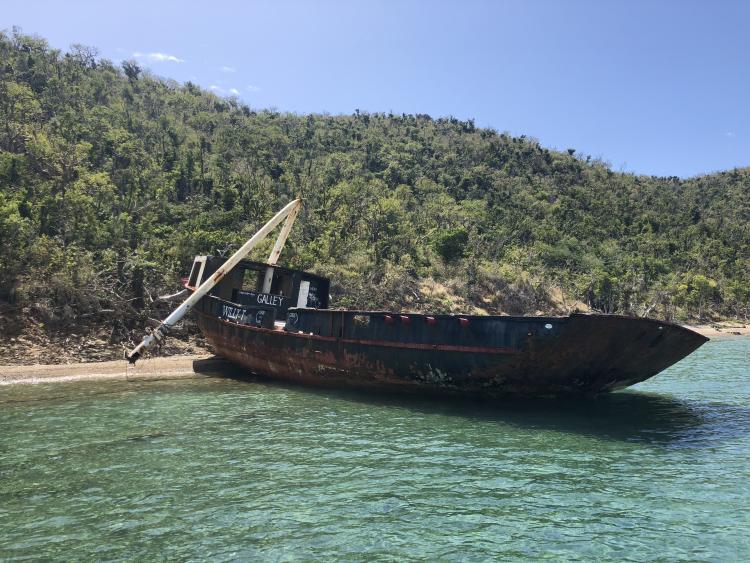 Wrecked Will-T sits on Norman Island. Photo by David Glendell