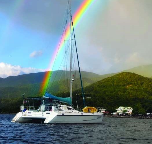 catamaran and rainbow