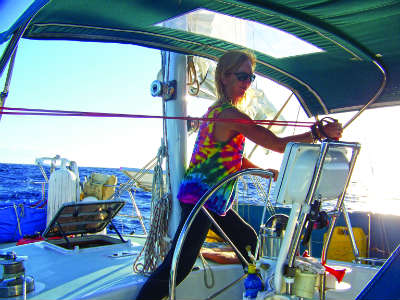The author keeping her fitness up while sailing offshore