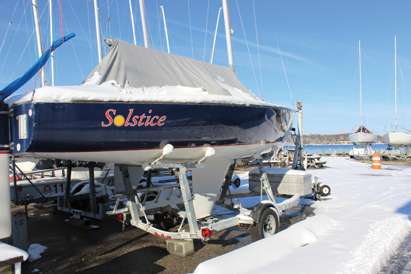 sailboat on the hard in snow