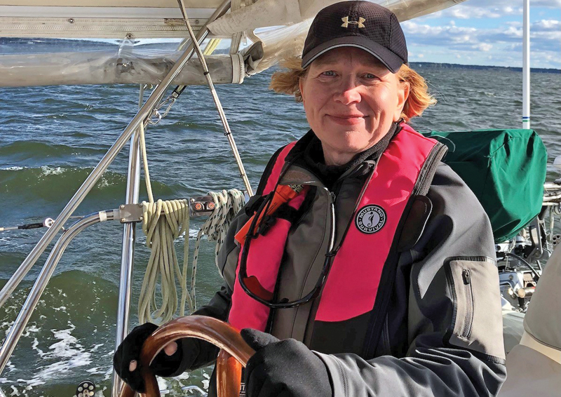 Capt. Cheryl at the helm, sailing
