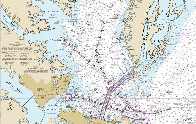 The entrance to the Chesapeake Bay from the Atlantic. NOAA chart