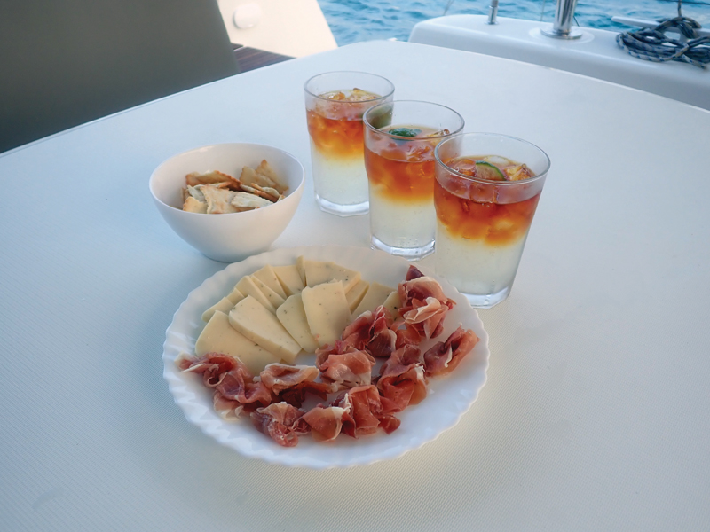 cocktails and snacks on a catamaran
