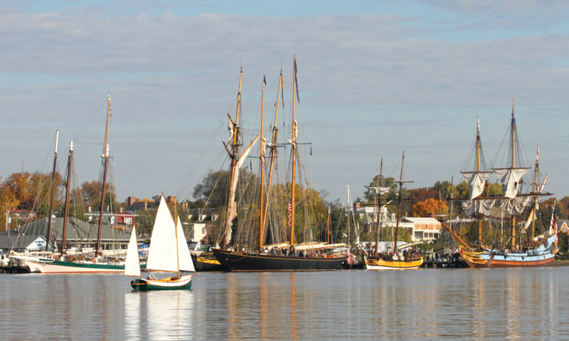 Tall ships convene on Chestertown's waterfront each November. Photo by Eric Moseson