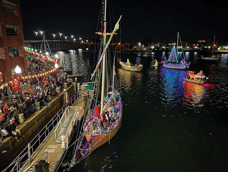 festive lighted boat parade Hampton, VA