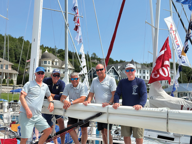 After the Chicago to Mackinac Race: John Riley, Hank Gibson, John Stamos, Mark Kalisch, and John Woods. Sailors after the Chicago to Mackinac Race: John Riley, Hank Gibson, John Stamos, Mark Kalisch, and John Woods.