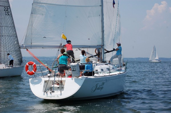The Julep crew in action in light air. Photo by Glenn Rosenbluth