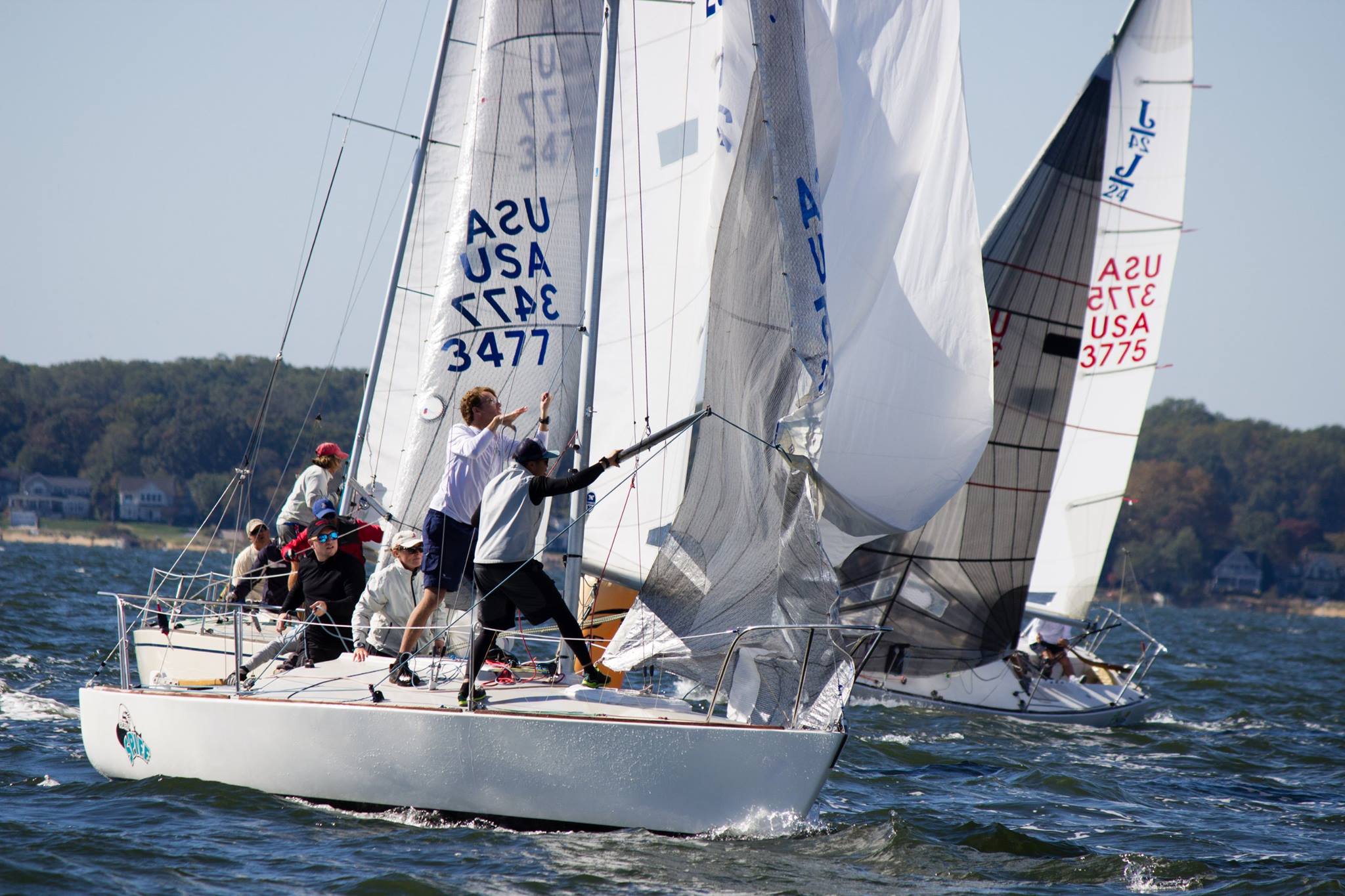 Ashley as crew on Pete Kassal's Spaceman Spiff at the J/24 ECCs. Photo by Luke Pelican